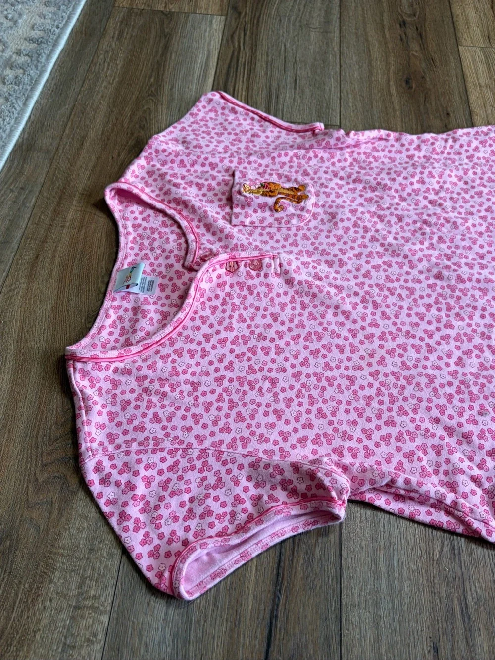 Vintage Disney Store Tigger Pink Floral Henley Kidcore Pajama Nightshirt Dress - Picture 2 of 11